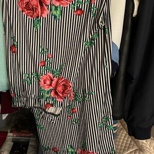 Bobbie Brooks Black and White Striped Floral Pants